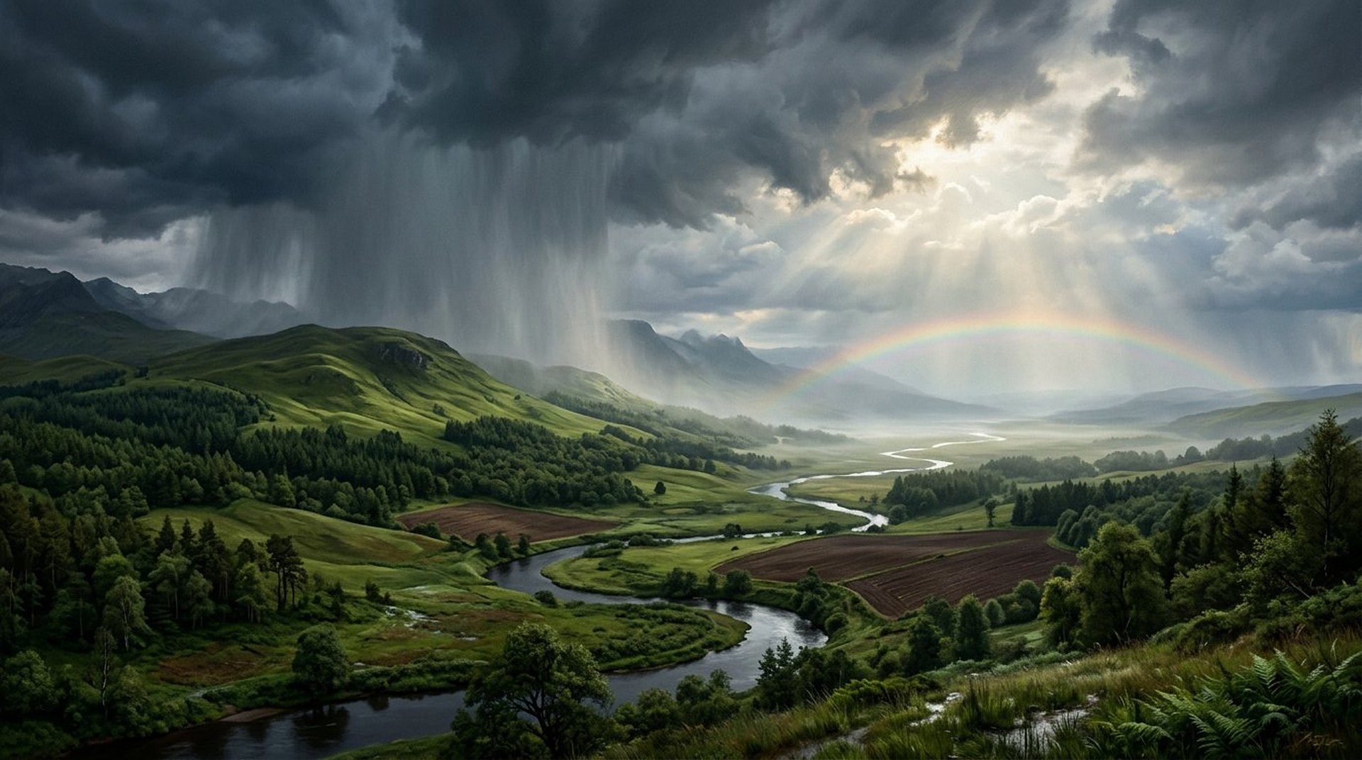 Reconstitution en coupe de paysage montrant la pluie infiltrant une colline, des nappes d'eau souterraines, une source, une rivière qui rejoint la mer et la vapeur qui remonte vers les nuages